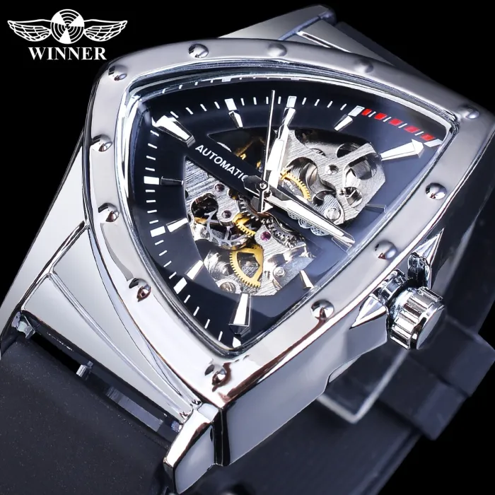 WINNER - montre de sport à la mode - couvercle transparent - pointeurs lumineux - cadran en forme de triangle