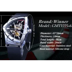 WINNER - montre de sport à la mode - couvercle transparent - pointeurs lumineux - cadran en forme de triangle