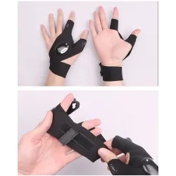 Fingerless gloves - with LED flashlight - waterproof - camping - hiking - survival toolTorches