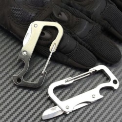 Mini coltello multifunzione - con apribottiglie / moschettone - in acciaio inox