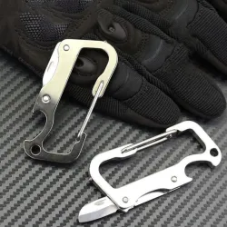 Multifunktions-Minimesser - mit Flaschenöffner / Karabiner - Edelstahl