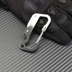 Mini couteau multifonction - avec décapsuleur / mousqueton - acier inoxydable