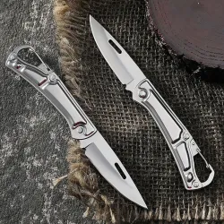Mini sammenleggbar kniv - med karabinkrok - rustfritt stål