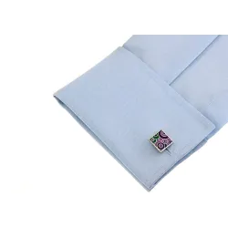 Modne spinki do mankietów kwadratowe - fioletowa mozaikaSpinki do mankietów