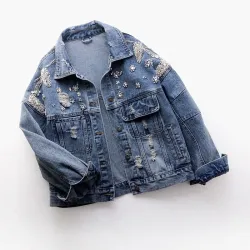 Vintage kort jeansjacka - med diamanter/hål