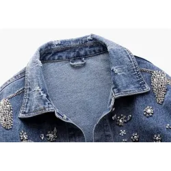 Vintage kort jeansjacka - med diamanter/hål
