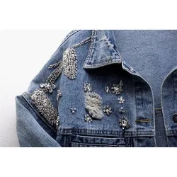 Vintage kort denimjakke - med diamanter/hull