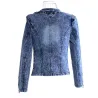 Moderigtig kort denimjakke - med pailletter / krystaller - slank