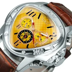 RelojesJaragar - lujoso reloj deportivo automático - esfera triangular geométrica - correa de piel auténtica