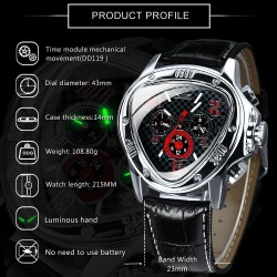 Jaragar - luxuoso relógio esportivo automático - mostrador geométrico triangular - pulseira de couro genuíno