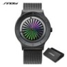 SINOBI - kreatywny zegarek kwarcowy - kolorowa tarcza - pasek z siatki ze stali nierdzewnejZegarki