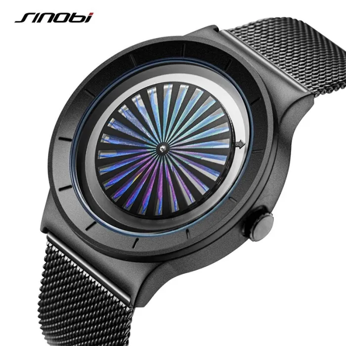 SINOBI - kreativt kvartsur - farverig urskive - mesh-rem i rustfrit stål