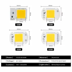 Chip LED COB - smart IC - 220V 240V - 10W - 20W - 30W - 50W - 70W - 100W 150W - 6 pezzi