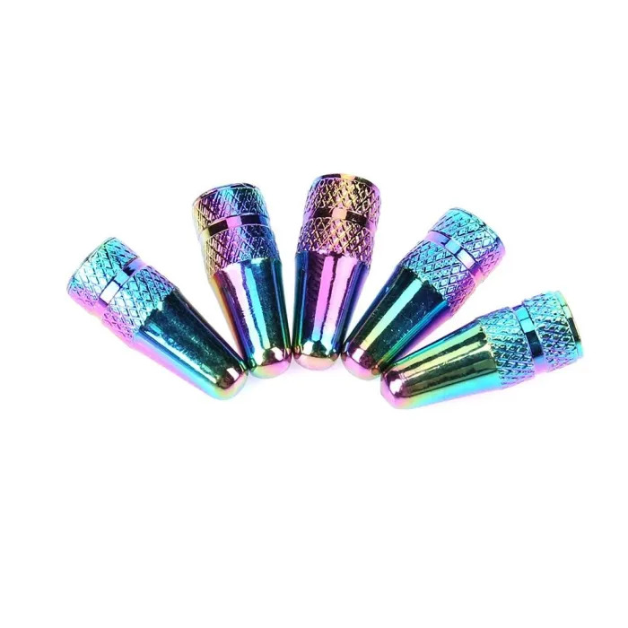 Bouchons de valve de vélo - aluminium - couleurs arc-en-ciel - 5 pièces