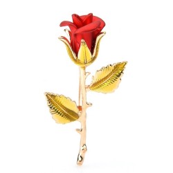 Stylish gold brooch with a red rose
