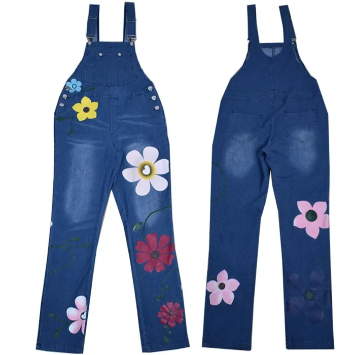 JumpsuitsMono largo de verano - mameluco de jeans - estampado de flores
