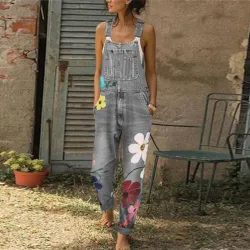 Zomer lange jumpsuit - jeans romper - bloemen bedruktJumpsuits