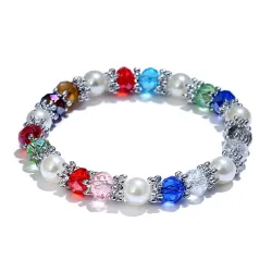 Pulseira elegante - com strass / pérolas coloridas