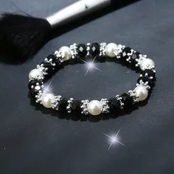 Pulseira elegante - com strass / pérolas coloridas