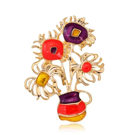 Broche dorée élégante - avec des tournesols colorés