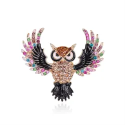 Broche élégante avec hibou en cristal coloré