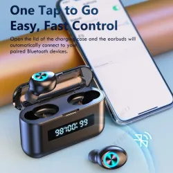 Bezprzewodowe słuchawki sportowe - douszne - wodoodporne - Bluetooth - z mikrofonem / etui ładujące 2200 MahSłuchawki