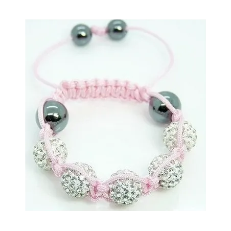 Bracelet élégant avec boules de cristal colorées / perles noires - réglable - 2 pièces