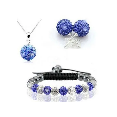Conjunto elegante com contas de cristal - pulseira - brincos - pingente para colar