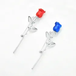 Elegant broche - rød & blå rose