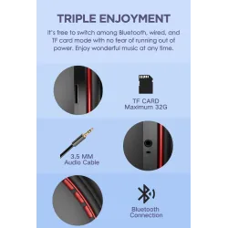Ausdom M09 - trådløse hodetelefoner - headset med mikrofon - sammenleggbar - Bluetooth - støtte TF-kort