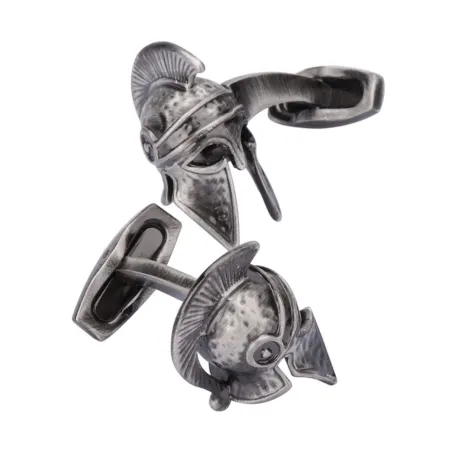 Boutons de manchette argent vintage - casque de guerre rétro
