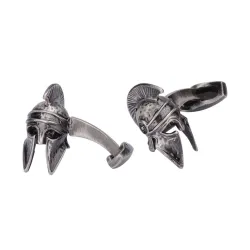Boutons de manchette argent vintage - casque de guerre rétro