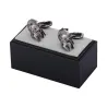 Boutons de manchette argent vintage - casque de guerre rétro