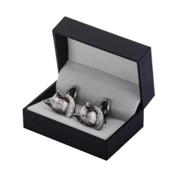 Boutons de manchette argent vintage - casque de guerre rétro