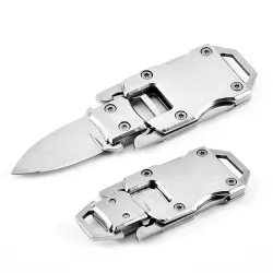 Coltellino tascabile - staccabile - pieghevole - in acciaio inox - con cordino