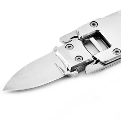 Coltellino tascabile - staccabile - pieghevole - in acciaio inox - con cordino