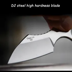 Tactical small knife - with ring - leather case - D2 steelKnives & Multitools
