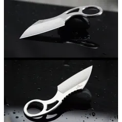 Taktisk liten kniv - med ring - läderfodral - D2 stål