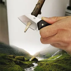 Mini sammenleggbar kniv - rustfritt stål - trehåndtak - med skinntrekk