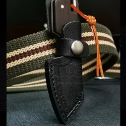 Mini sammenleggbar kniv - rustfritt stål - trehåndtak - med skinntrekk