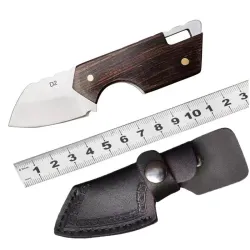 Cuchillos & multitoolsMinicuchillo plegable - acero inoxidable - mango de madera - con funda de piel