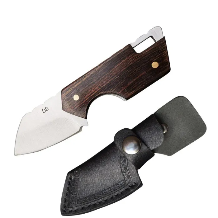 Cuchillos & multitoolsMinicuchillo plegable - acero inoxidable - mango de madera - con funda de piel