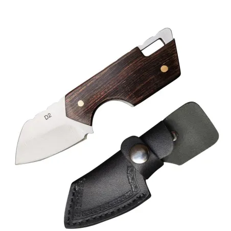 Cuchillos & multitoolsMinicuchillo plegable - acero inoxidable - mango de madera - con funda de piel