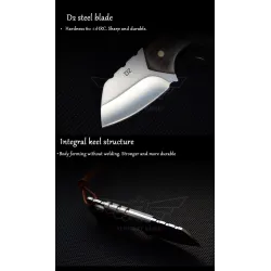 Mini foldbar kniv - rustfrit stål - træskaft - med læderbetræk