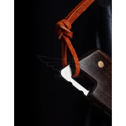 Coltello mini pieghevole - acciaio inox - manico in legno - con rivestimento in pelle