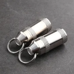 Medicine / pills storage box - waterproof container - with key ring - titanium alloyKeyrings