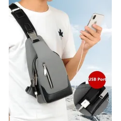 Luksuriøs bryst-/skulderveske - ryggsekk - USB-ladeport - vanntett - unisex