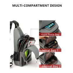 Luksuriøs bryst-/skulderveske - ryggsekk - USB-ladeport - vanntett - unisex