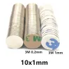 N42 - neodymmagnet - stærk rund skive - med 3M klæber - 10mm x 1mm - 10 - 100 stk.