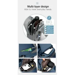Sac à dos multifonction - sac à bandoulière / poitrine - port de chargement USB - trou pour écouteurs - étanche